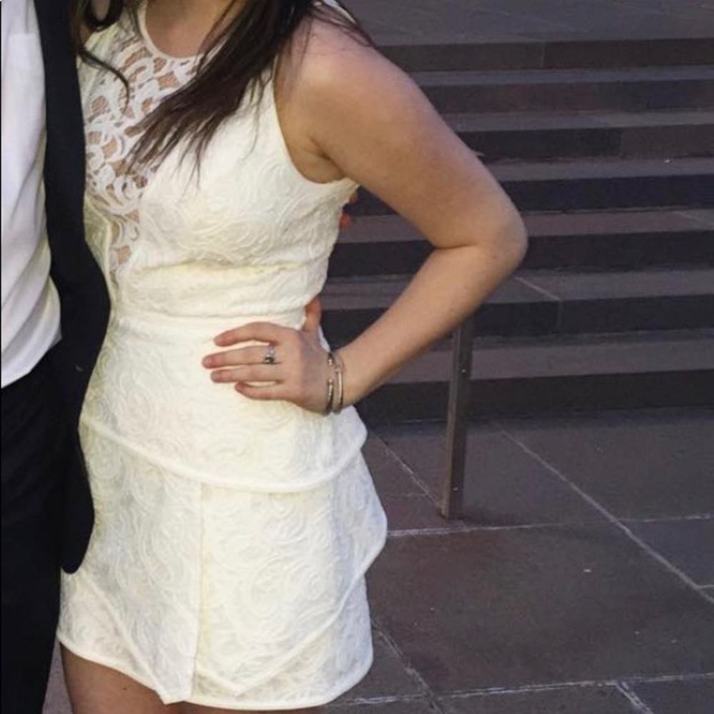 BCBG White Lacy Fitted Cocktail Dress